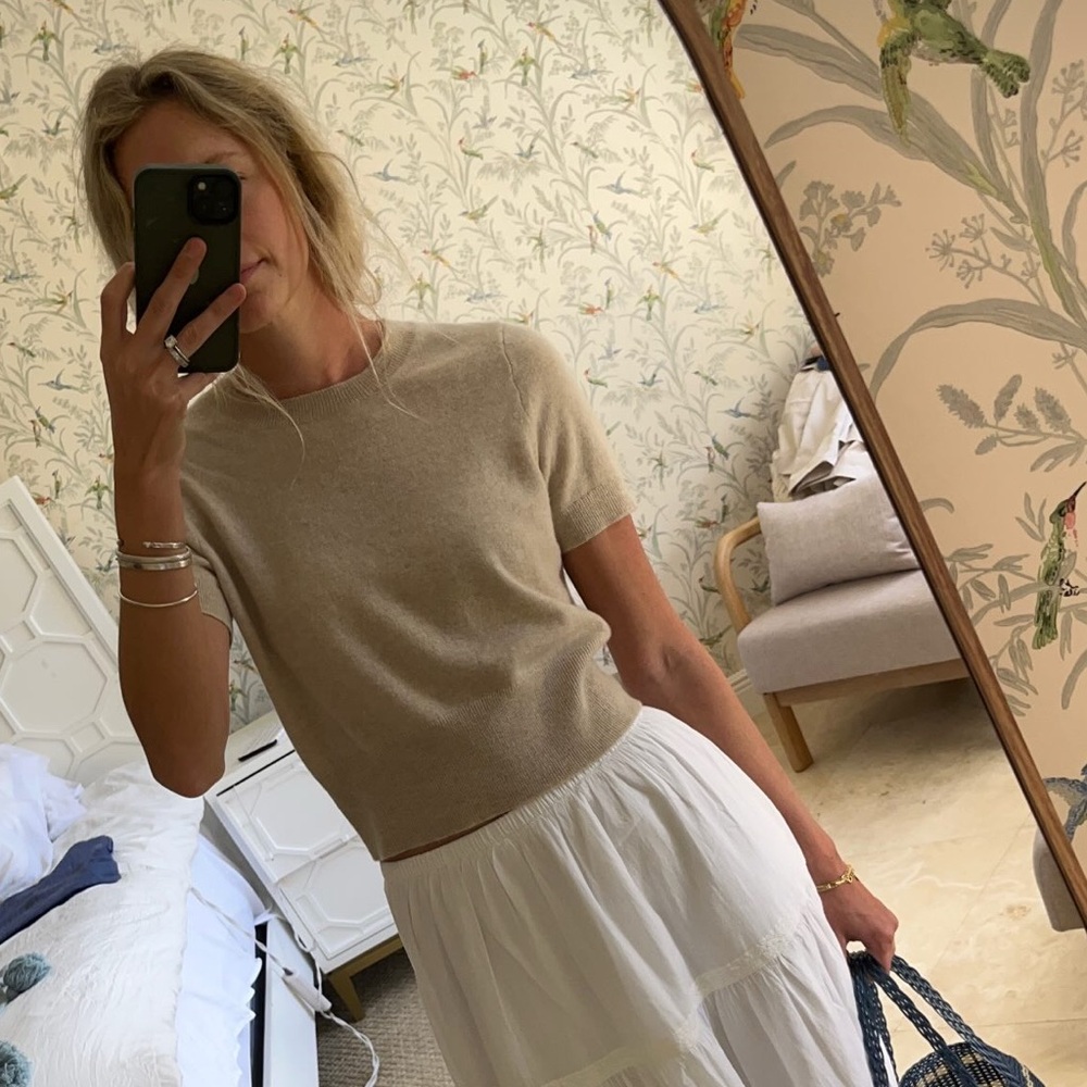 J.Crew Women’s Cashmere Shrunken Short Sleeve T-shirt Heather Linen Beige Small